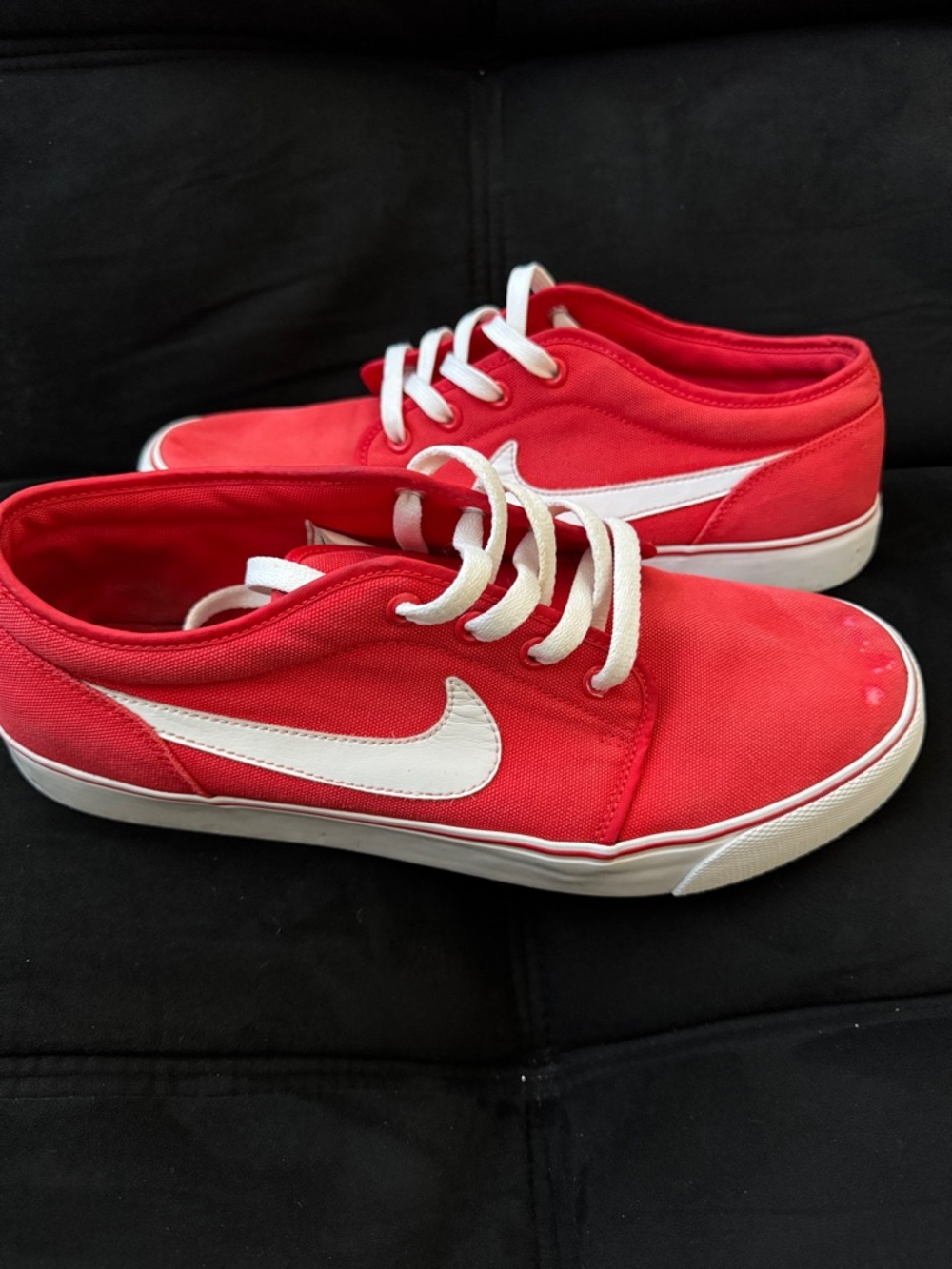 Nike Red Canvas Low-Top Sneakers with White Swoosh and Laces